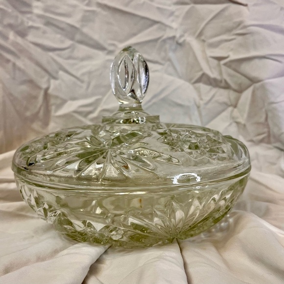 Anchor Hocking Star of David Prescut Glass VTG MCM Candy Dish w Lid Elegant Gift - Picture 11 of 15